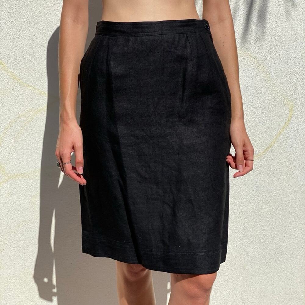 Valentino Vintage 100% Linen Black Above Knee Side Zip Skirt Size 40/6
